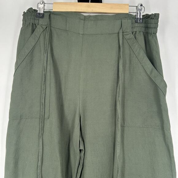 LOFT Tall Breezy Wide Leg Pants Cropped Linen Blend Olive Green Size LT Tall - Picture 3 of 10